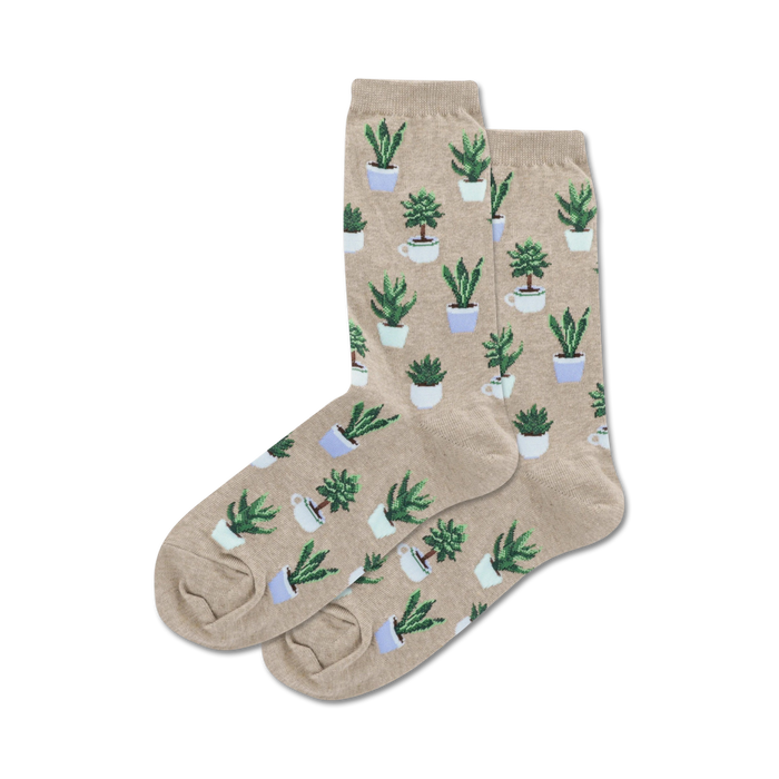 delightful potted succulent crew socks for women a dash of green for your sole!  