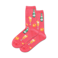 Lifestyle shot of the coral Mimosa socks on a model's feet.