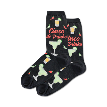 cinco de drinko cinco de mayo themed womens black novelty crew socks