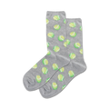 Pair of crew socks with a tennis ball print.  Available in grey and pink.