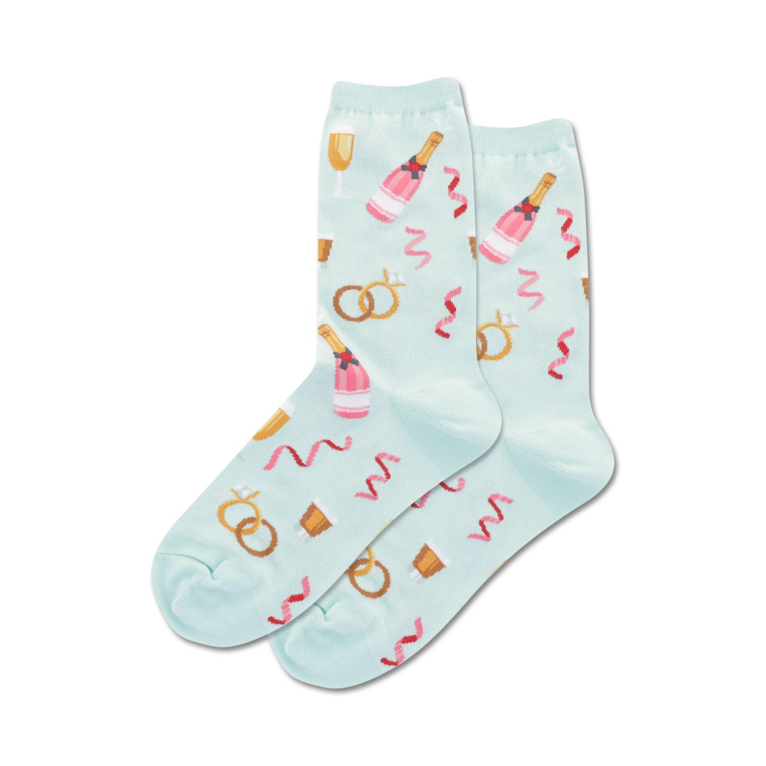 Lifestyle shot: A woman's legs wearing the light blue 'Wedding Celebration' socks.