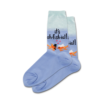it's oh-fish-ial wedding themed womens blue novelty crew socks