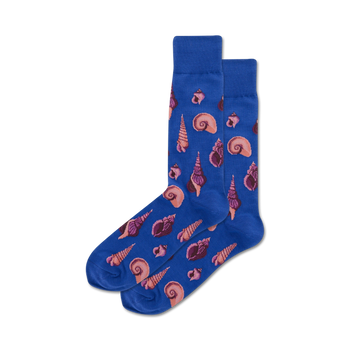shells beach themed mens blue novelty crew socks