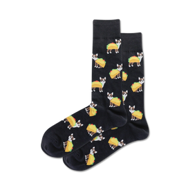taco terrier dog themed mens black novelty crew socks
