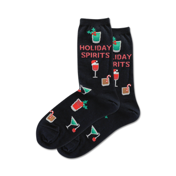 holiday spirits christmas themed womens black novelty crew socks