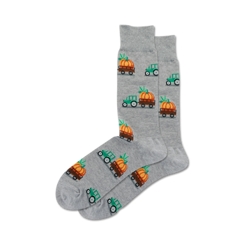 pumpkin hayride halloween themed mens grey novelty crew socks