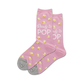 ready to pop popcorn themed womens pink novelty crew 0