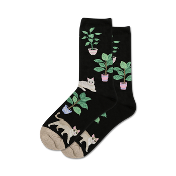 cats and plants plant themed womens black novelty crew 0