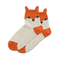 Pair of grey and orange fox anklet socks.  The socks feature a cute fox face design on the upper part of the sock.