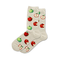 Close-up of Yummy Apples socks in beige showing the apple pattern.
