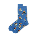 Lifestyle shot of the blue Food Truck socks on a person's feet, showing them being worn.