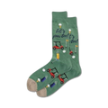 Lifestyle shot: A person's feet wearing the green 'Let's Par-Tee' golf socks.