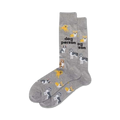 Pair of gray crew socks with a pattern of various dog breeds and the text 'Dog Person'.
