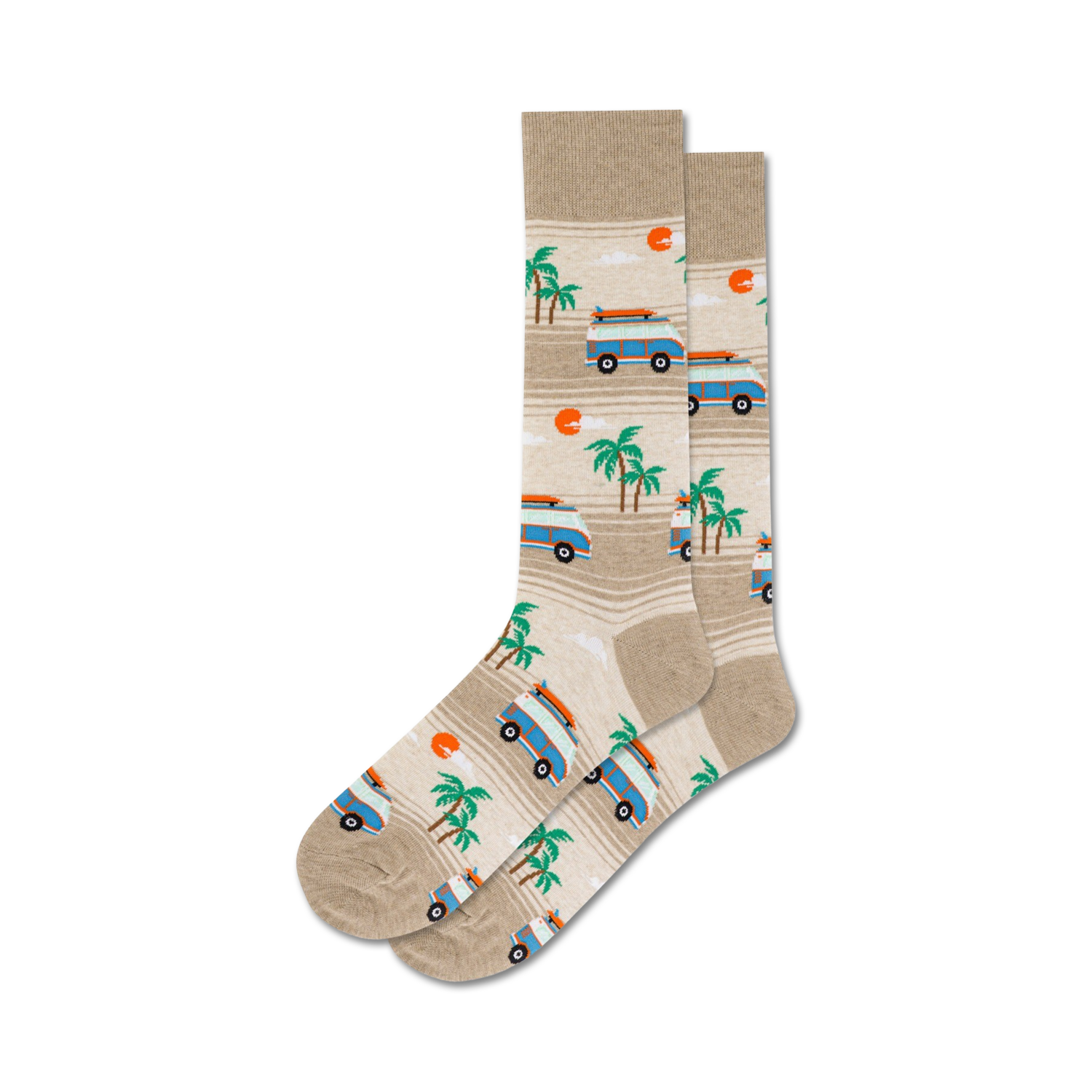 Lifestyle shot of Beach Van socks on a person's feet, showcasing the sock design in a real-world setting.
