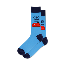 ceo of the couch funny themed mens blue novelty crew socks