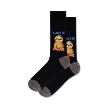 sloffee sloth themed mens black novelty crew socks