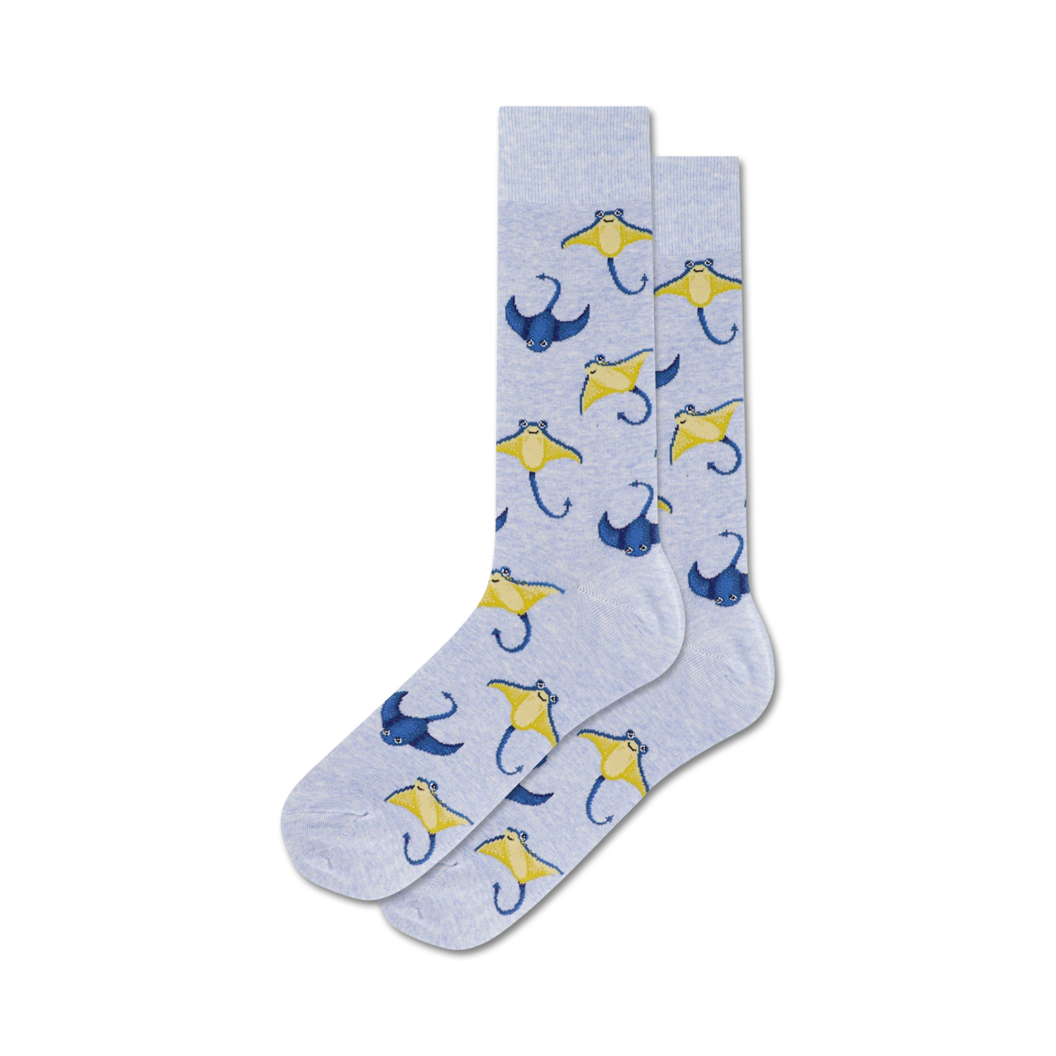 Lifestyle shot showing the light grey Stingray socks on a person's feet. 