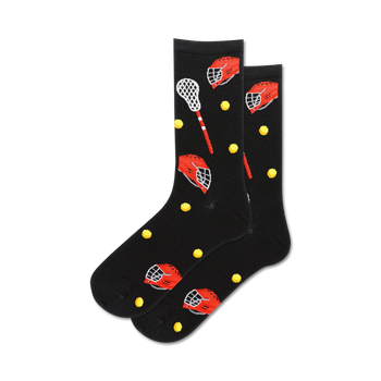 women's lacrosse crew socks with red helmets and yellow balls. 