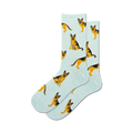 Pair of light blue crew socks with a repeating pattern of German Shepherds. 
