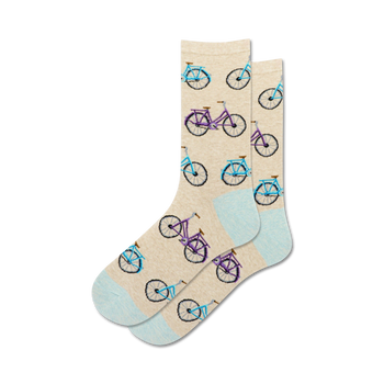 bicycles bicycle themed womens beige novelty crew socks