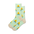 Lifestyle shot: A person wearing the light green Lemon Meditation socks.