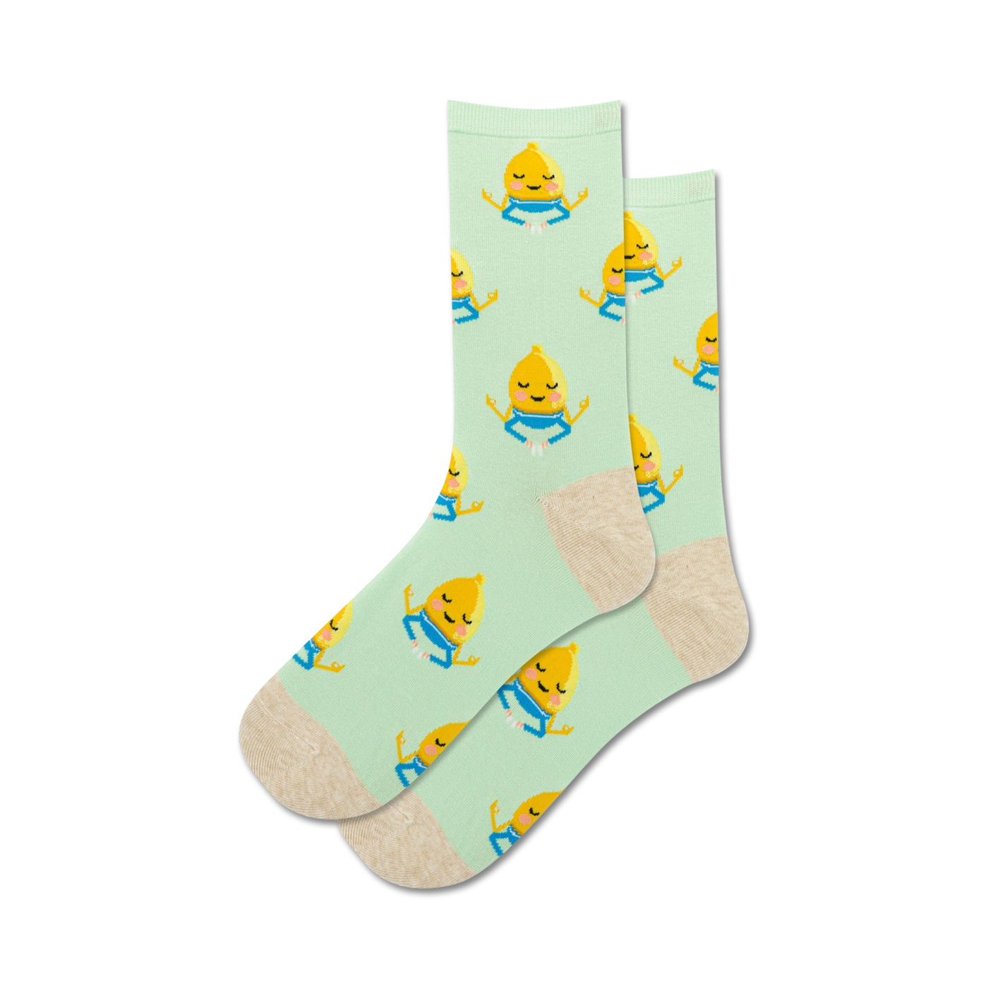 Lifestyle shot: A person wearing the light green Lemon Meditation socks.