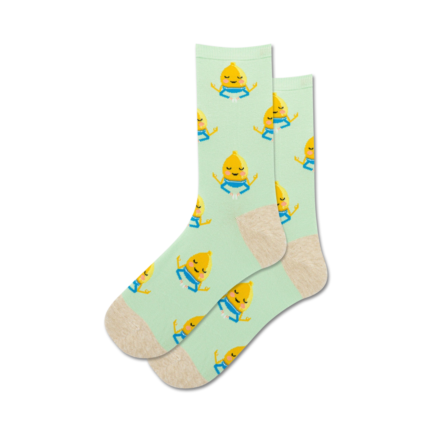 Lifestyle shot: A person wearing the light green Lemon Meditation socks.