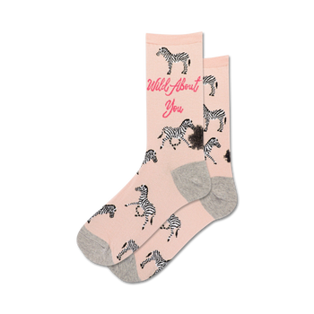 wild about you zebra themed womens pink novelty crew socks