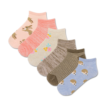 rabbits and hedgehogs 6 pack rabbits themed womens pink novelty ankle socks