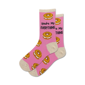 you're my everything bagel bagel themed womens pink novelty crew socks
