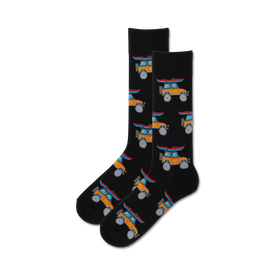 mens crew socks with orange and blue four-wheel drive vehicles with surfboards on the roof.   
