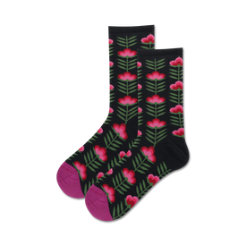 retro floral floral themed womens black novelty crew socks