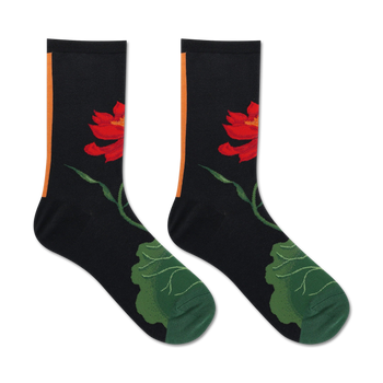 lotus floral lotus themed womens black novelty crew socks