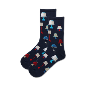 dark blue crew socks with rainbow-colored lamps for women.  