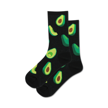 black women's crew socks with an all-over avocado pattern.  