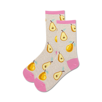 pears pear themed womens tan novelty crew socks