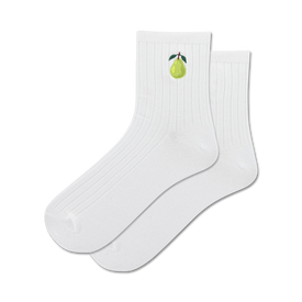 embroidered pear pears themed womens white novelty ankle socks