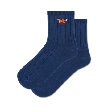 womens orange and black embroidered fox ankle socks.   