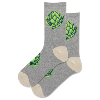 artichoke pattern gray crew socks. womens.   