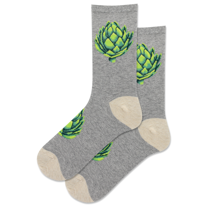artichoke pattern gray crew socks. womens.    }}