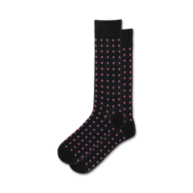 black crew socks with small purple and blue squares pattern, ideal for men's casual wear.  