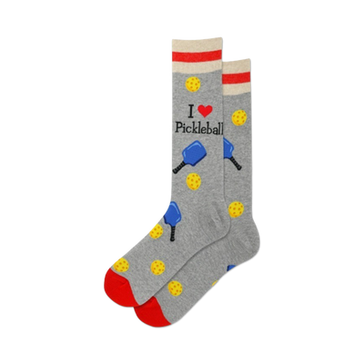 pickleball socks with pickleball pickle paddle design & i love pickleball wording.   