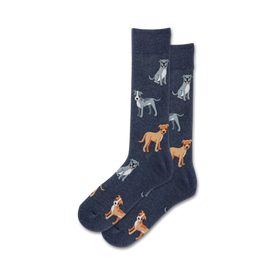 dark blue crew socks with a pitbull design.   