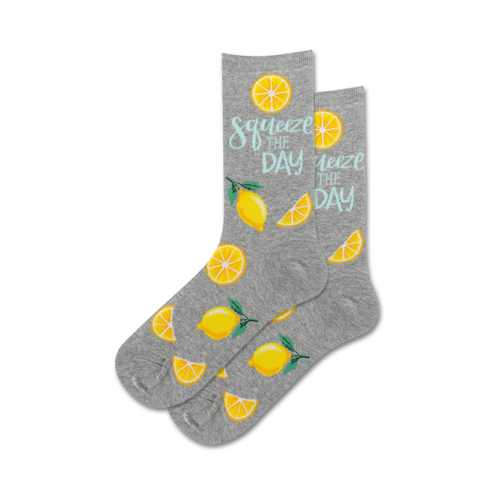 gray crew socks with lemon pattern and 