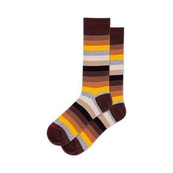 men's ombre stripe crew socks in brown, yellow, and gray.  