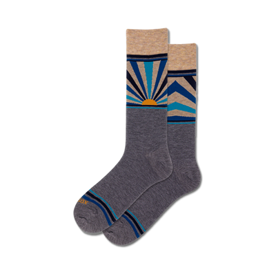 mens gray sunrise pattern crew sock   