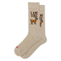 Light beige crew socks with "I AM THE GOAT" text. Each sock shows part of the phrase and a brown goat graphic.