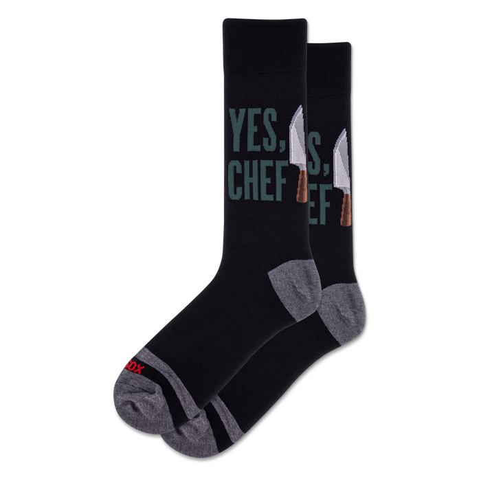 Pair of black crew socks featuring 
