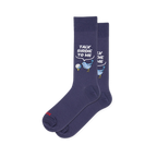 Navy blue crew socks featuring a light blue bird, a white golf ball on a yellow tee, and a Talk Birdie To Me speech bubble.