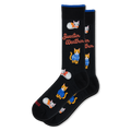 Black crew socks showing orange and grey cats wearing blue and orange sweaters, with cursive Sweater Weather text.